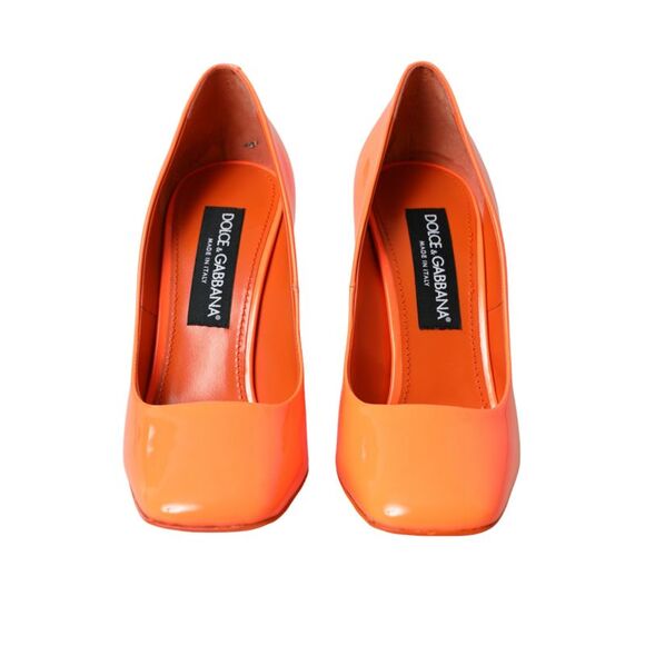 Dolce & Gabbana Orange Patent Leather Logo Heels Pumps Women's Shoes - Picture 2 of 6